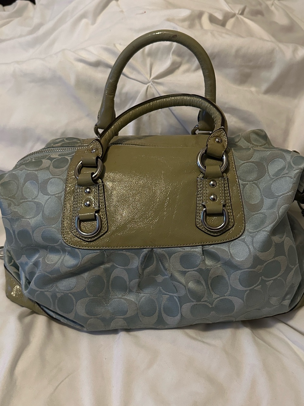Coach Madison Sabrina Blue & Green Signature Satchel - Picture 2 of 8